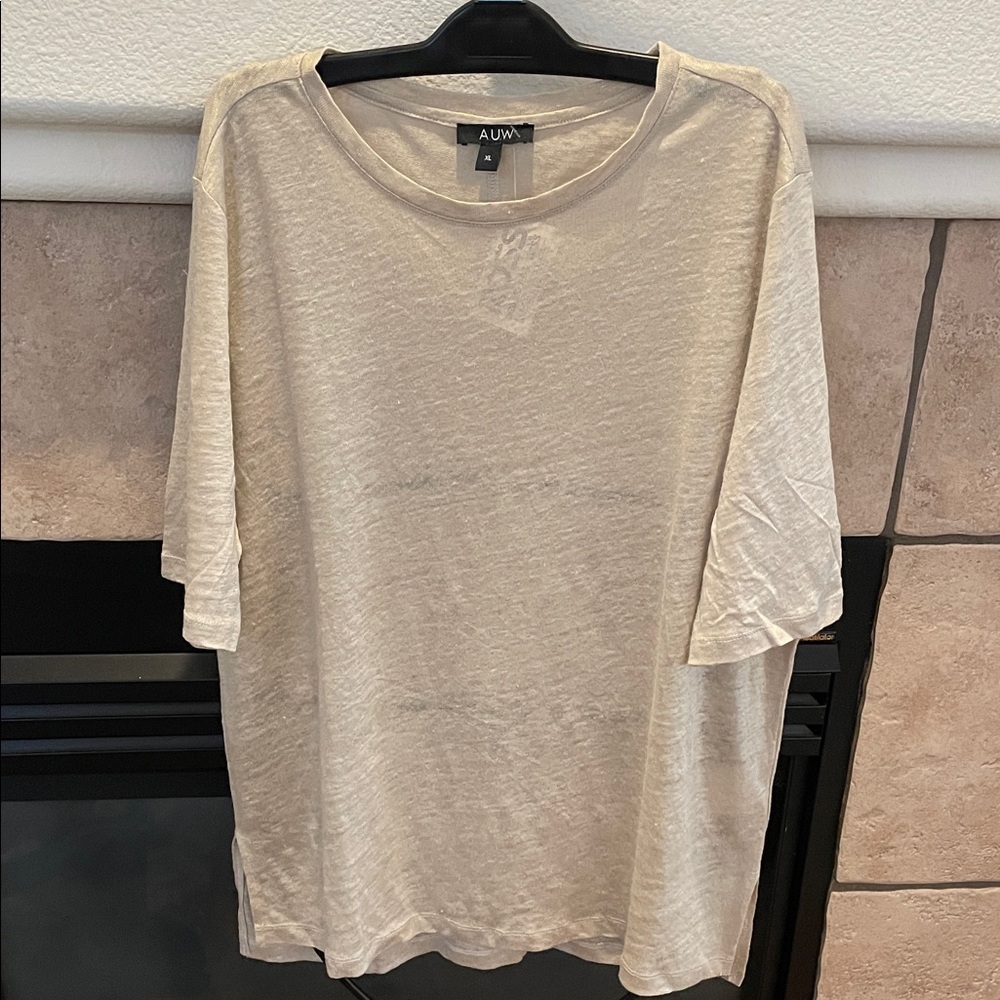 AUW Light Beige Casual Short Sleeve T-shirt XL Gold Metallic Tan NWT